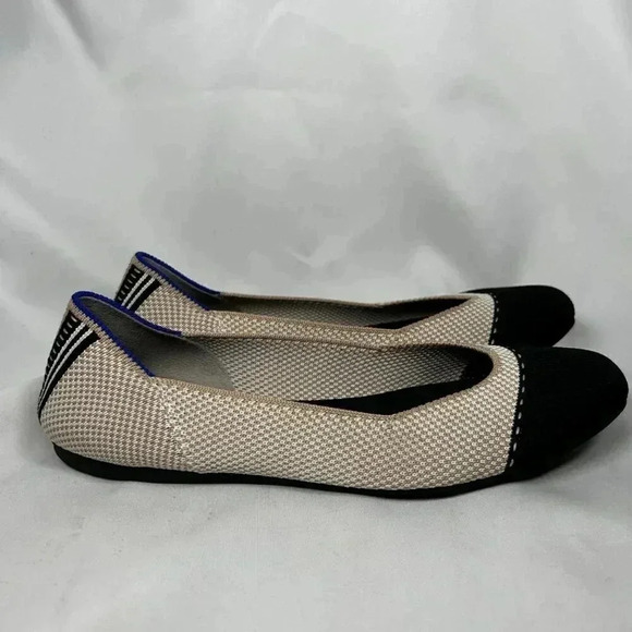 Rothy’s The Square Size 7 Tuxedo Beige Black Flats Office Comfort Neutral - Picture 1 of 8